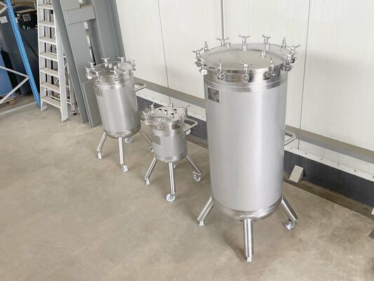 1 x New 50L stainless-steel AISI316L vertical pressure tank. 1 x New 150L stainless-steel AISI316L vertical pressure tank. 1 x New 500L stainless-steel AISI316L vertical pressure tank.