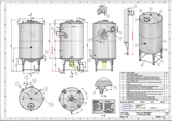 1 x Nouvelle cuve de stockage verticale en acier inoxydable AISI316L de 10.300L