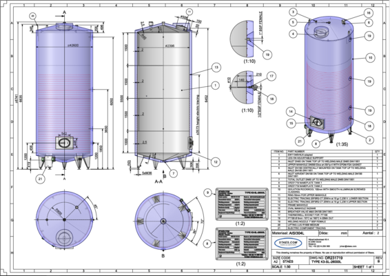 2 x Brand new 26.000L stainless-steel AISI304L vertical storage tanks.