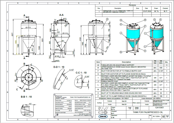 1 x New 1.300L stainless-steel AISI304L vertical mixing tank.