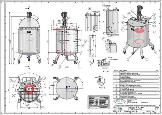 1 x New 2.500L stainless-steel AISI316L vertical mixing tank. 1 x New 750L stainless-steel AISI316L vertical mixing tank.